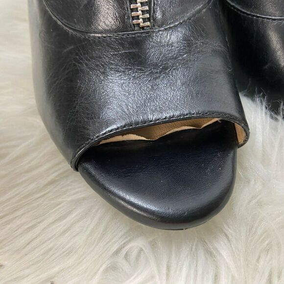 Antonio Melani 7 M Womens Black Leather Double Buckle Peep Toe Ankle Booties - Picture 2 of 10